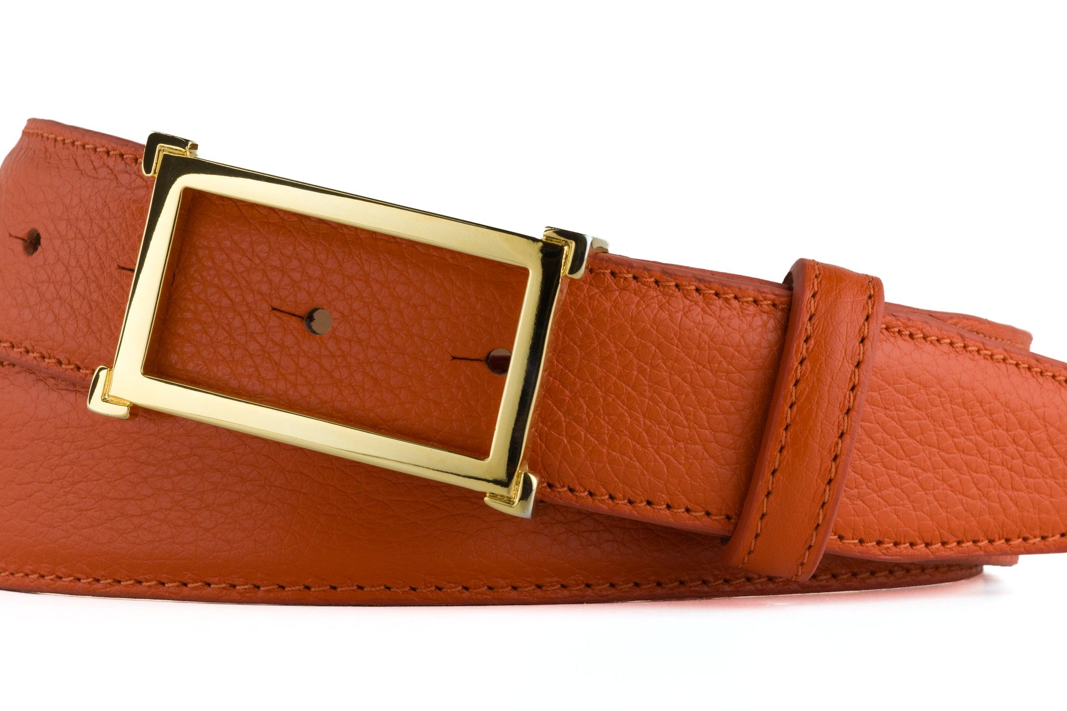 Pebbled Calf Belt with Gold Window Buckle - Orange