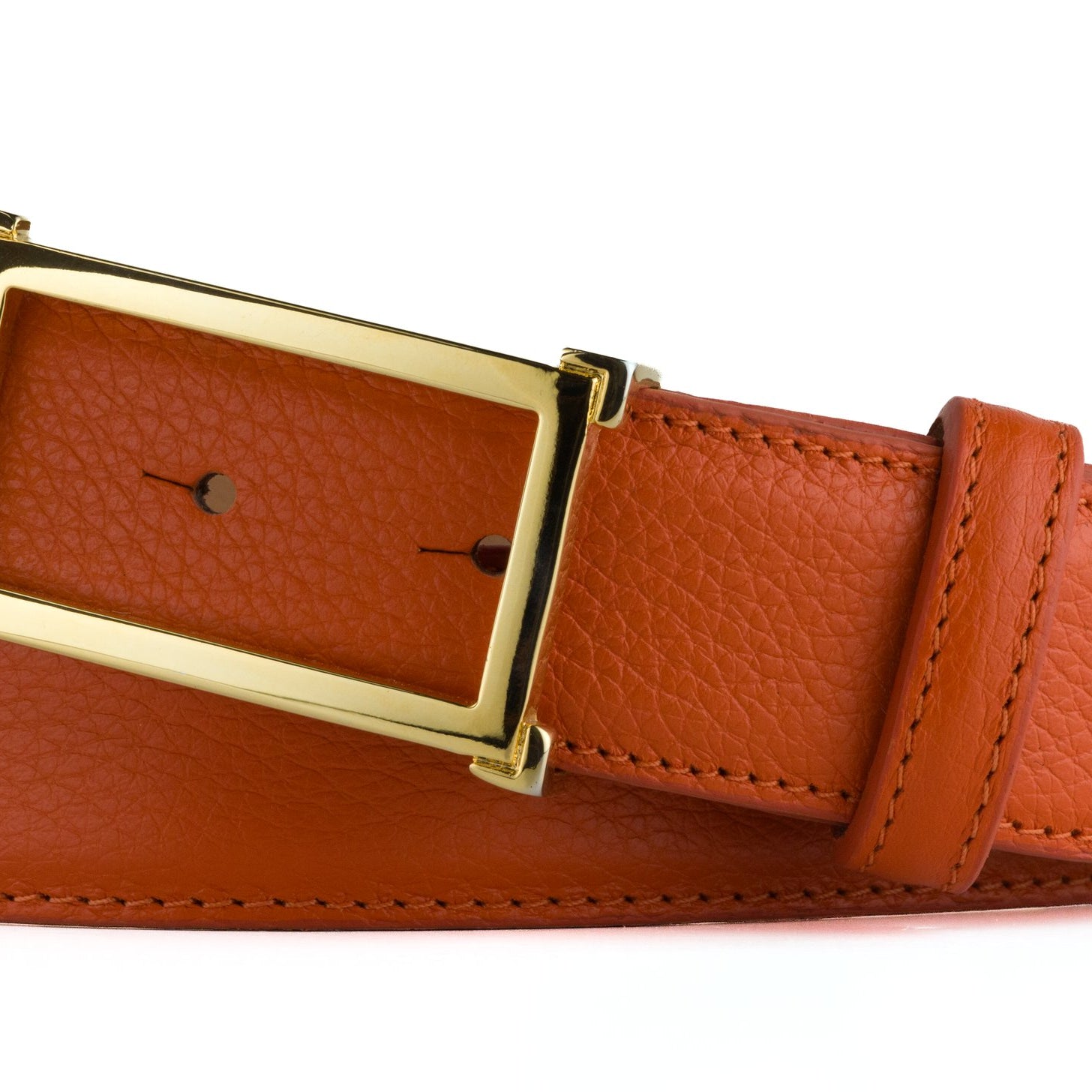 Pebbled Calf Belt with Gold Window Buckle - Orange