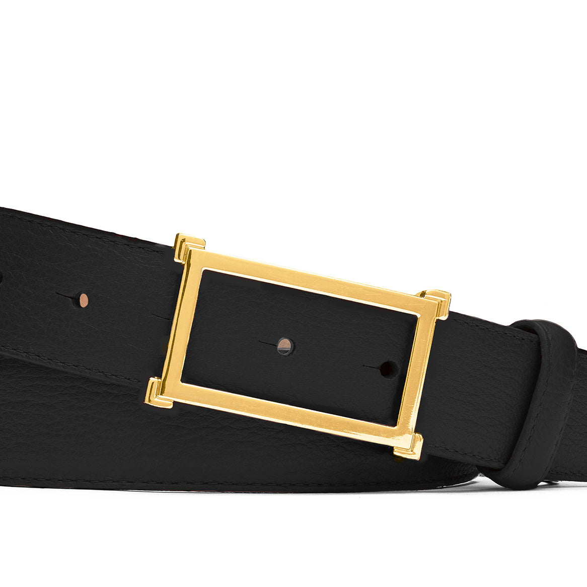 Pebbled Calf Belt with Gold Window Buckle