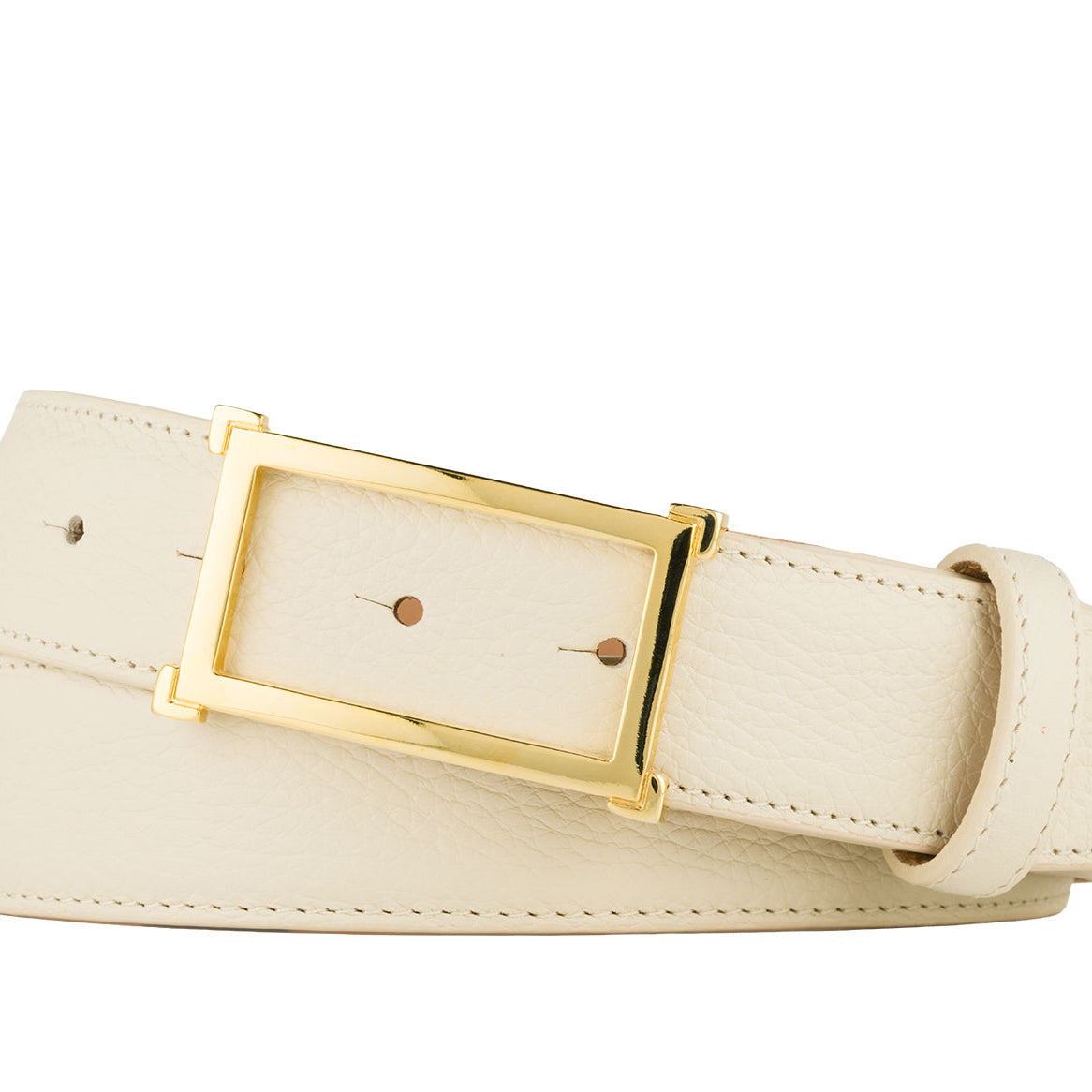 Pebbled Calf Belt with Gold Window Buckle