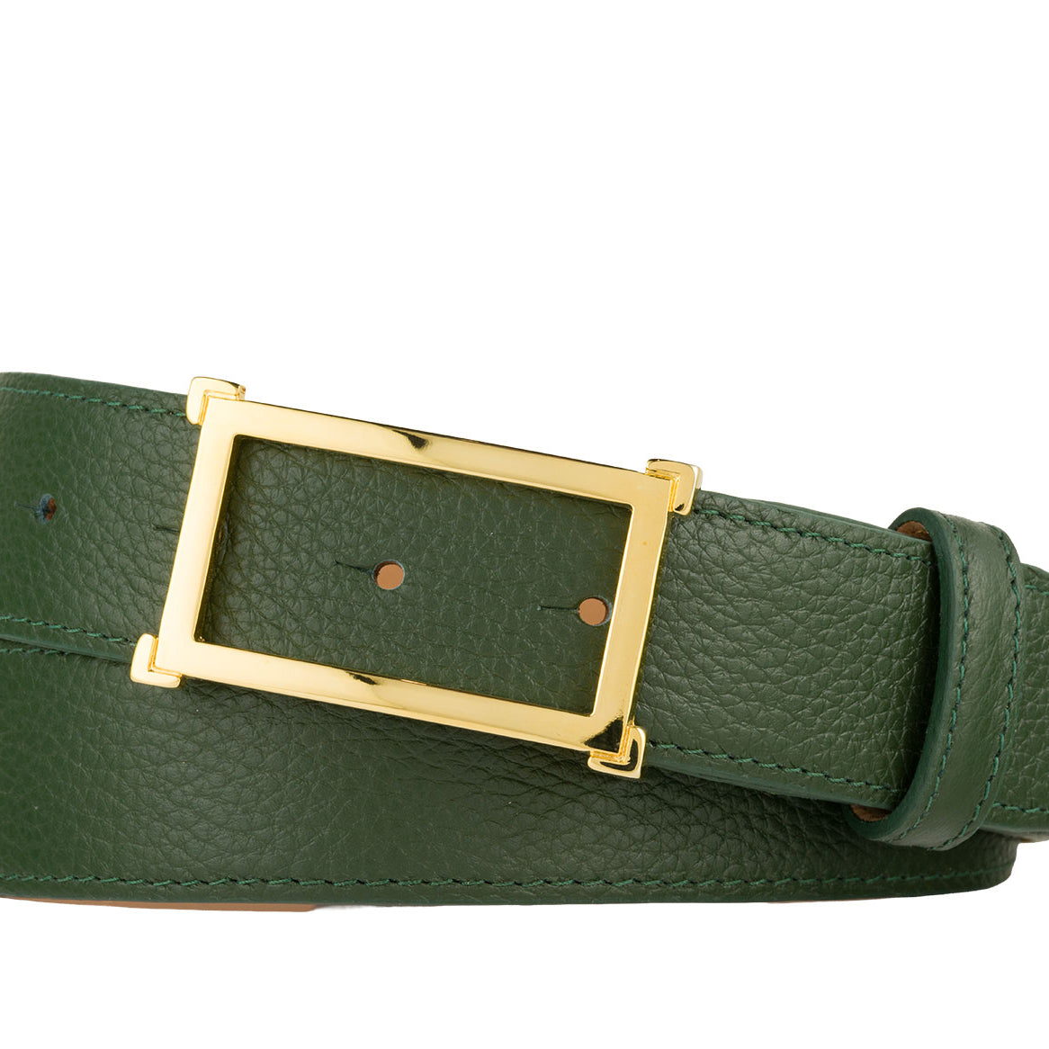 Pebbled Calf Belt with Gold Window Buckle