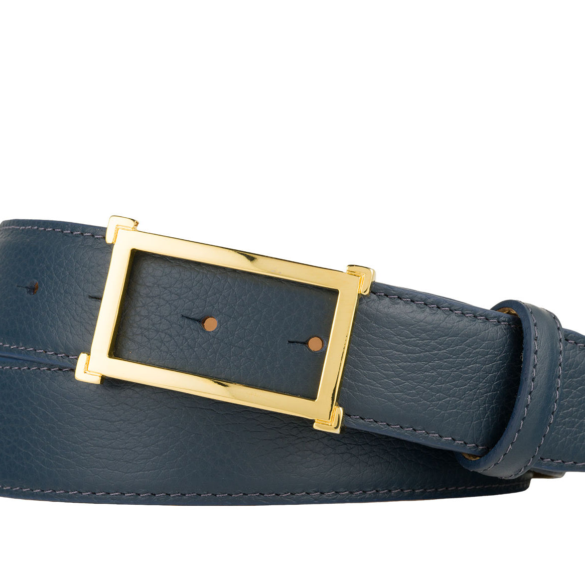 Pebbled Calf Belt with Gold Window Buckle
