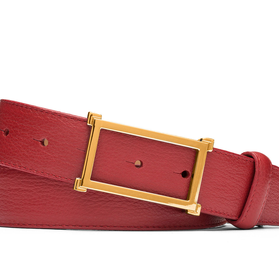 Pebbled Calf Belt with Gold Window Buckle