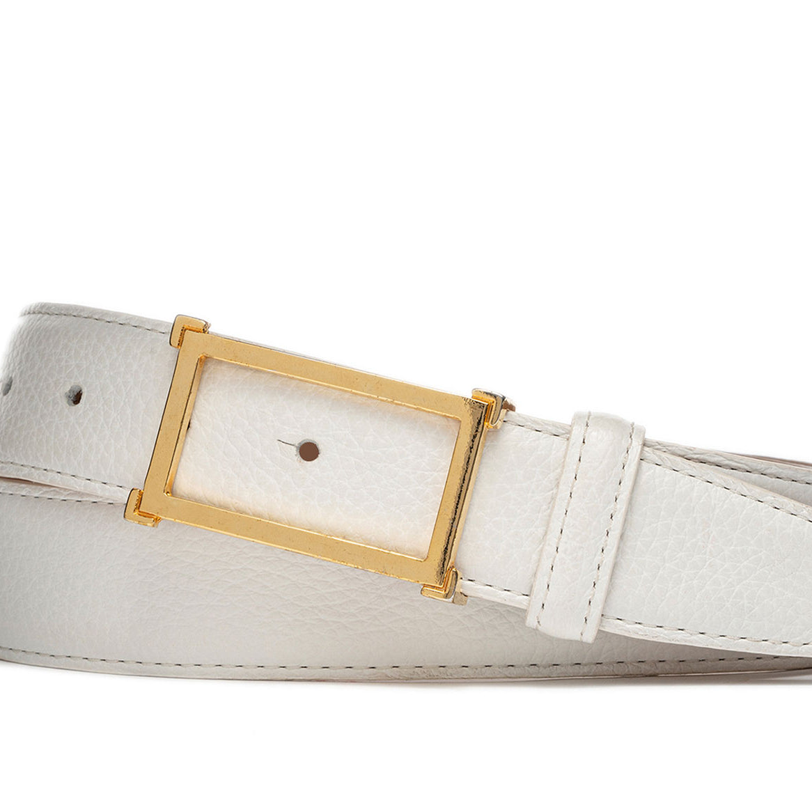 Pebbled Calf Belt with Gold Window Buckle