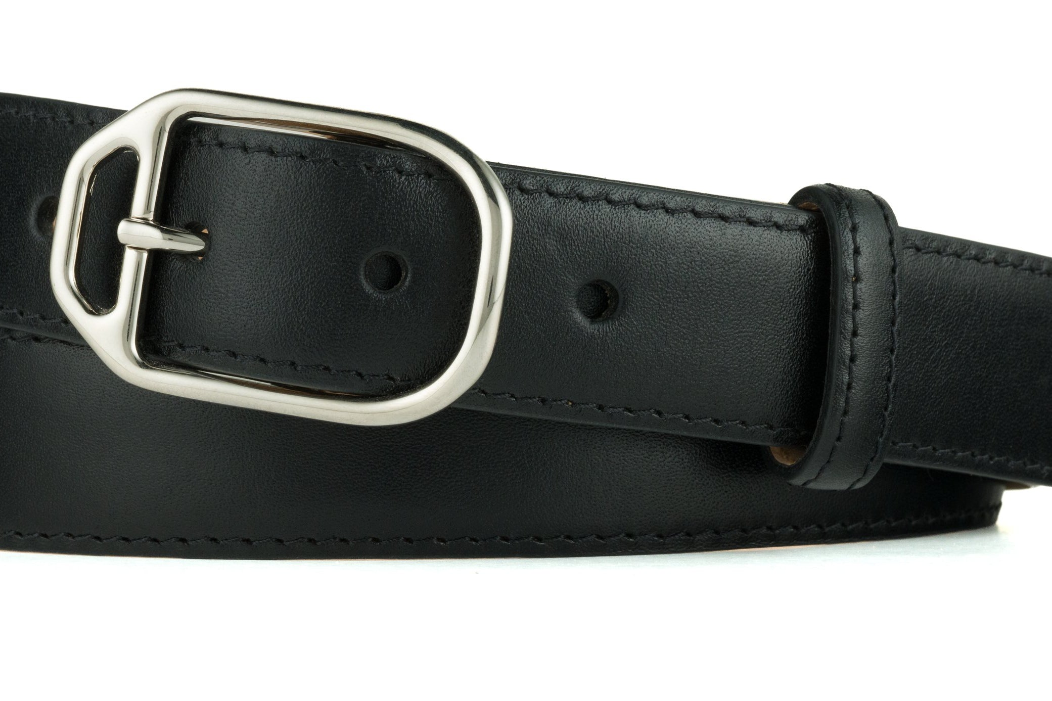 Glazed Calf Belt with Nickel Stirrup Buckle - Black