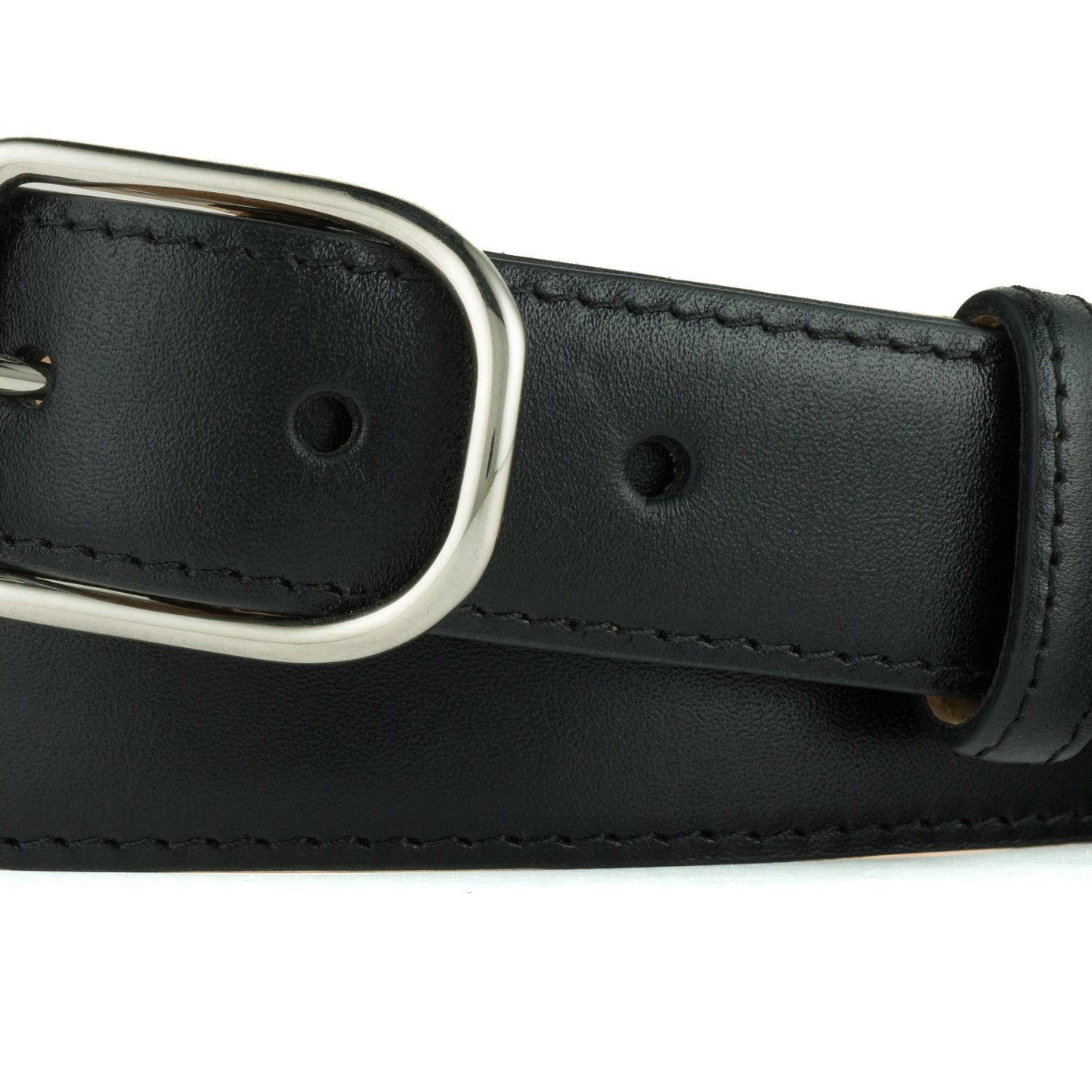 Glazed Calf Belt with Nickel Stirrup Buckle - Black