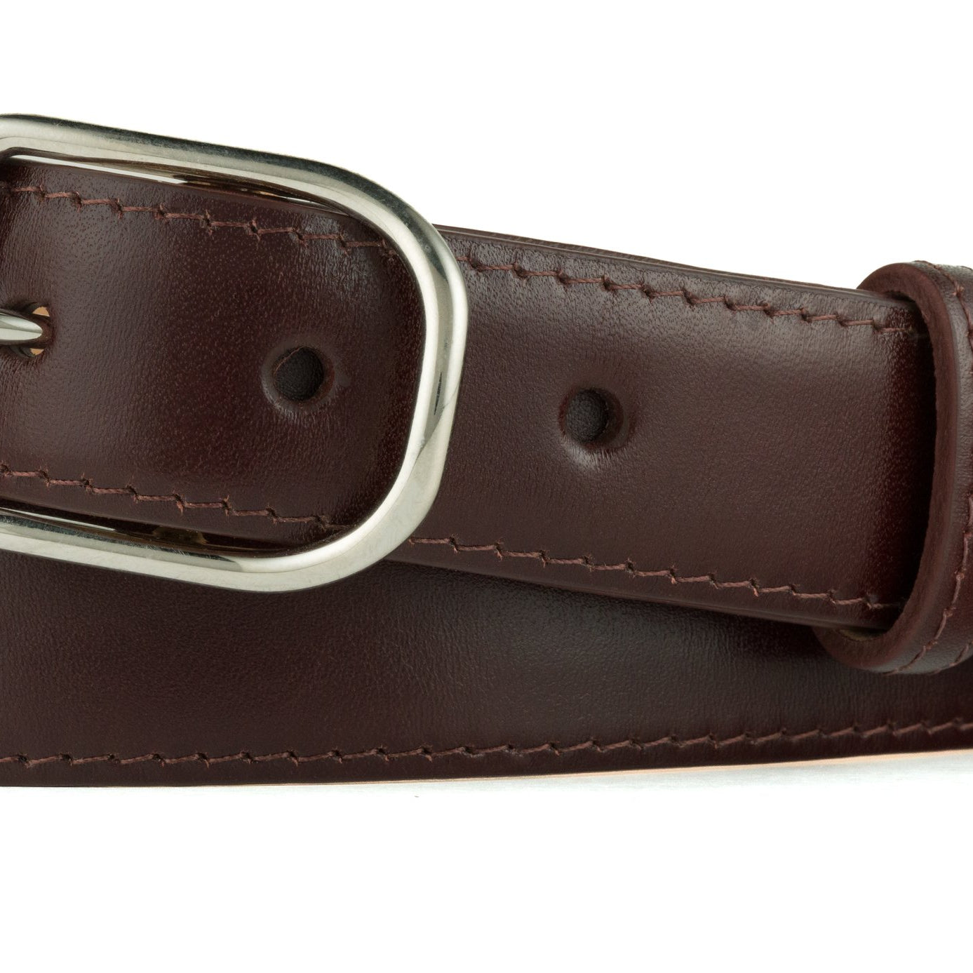 Glazed Calf Belt with Nickel Stirrup Buckle - Chocolate