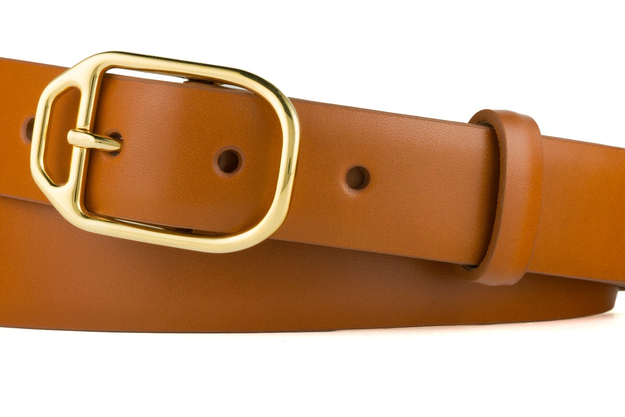 Glazed Calf Belt with Nickel Stirrup Buckle - Cognac