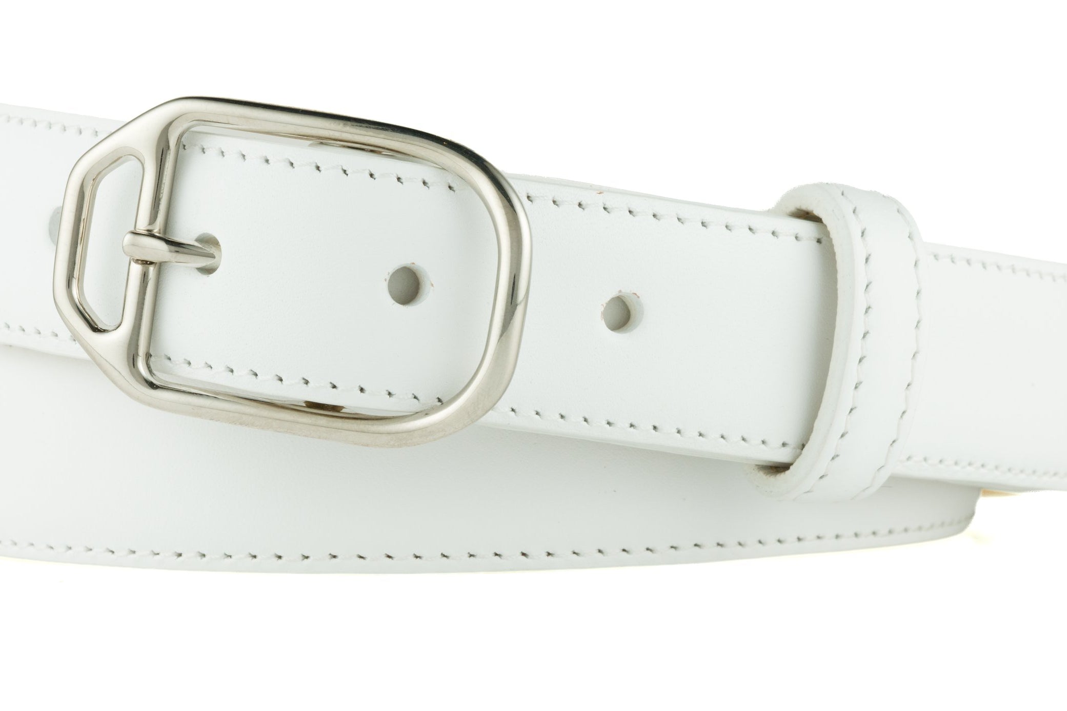 Glazed Calf Belt with Nickel Stirrup Buckle - White