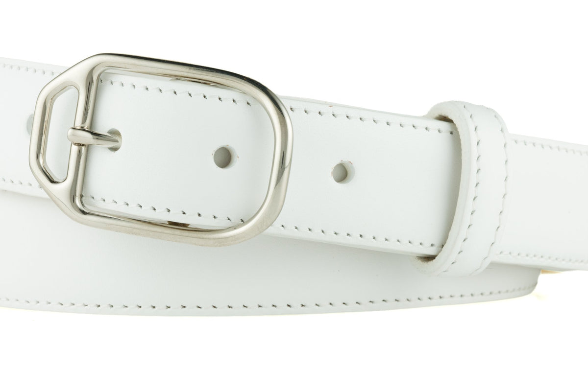 Glazed Calf Belt with Nickel Stirrup Buckle - White