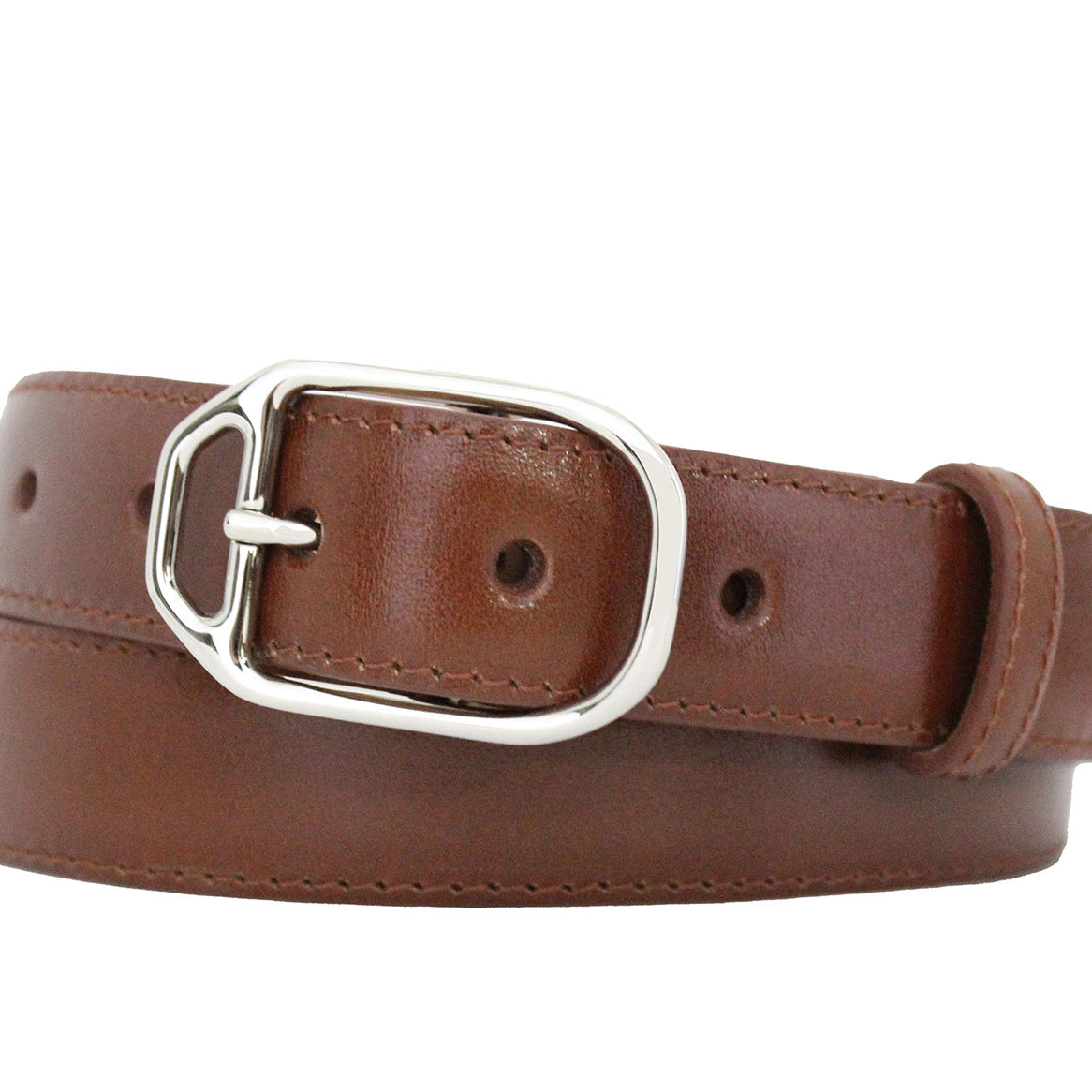 Glazed Calf Belt with Nickel Stirrup Buckle