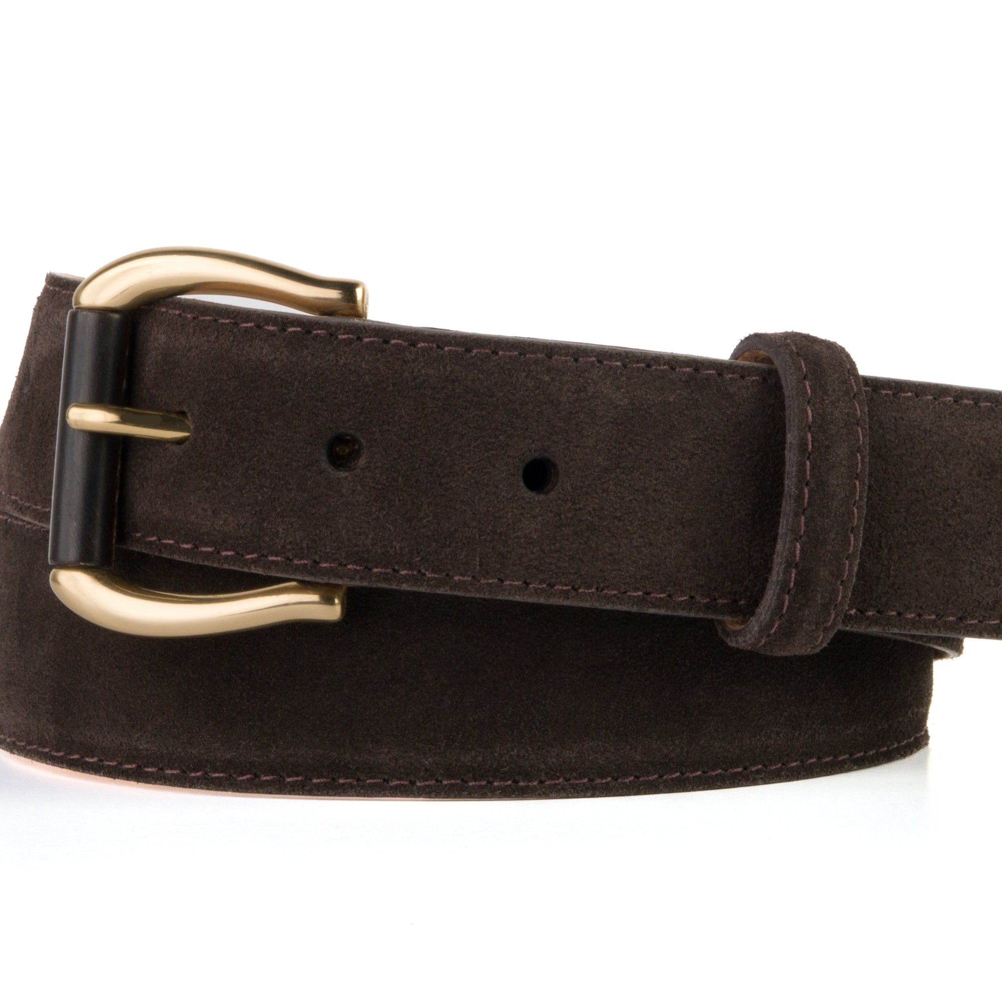 Suede Calf Belt with Horn Roller Buckle - Espresso