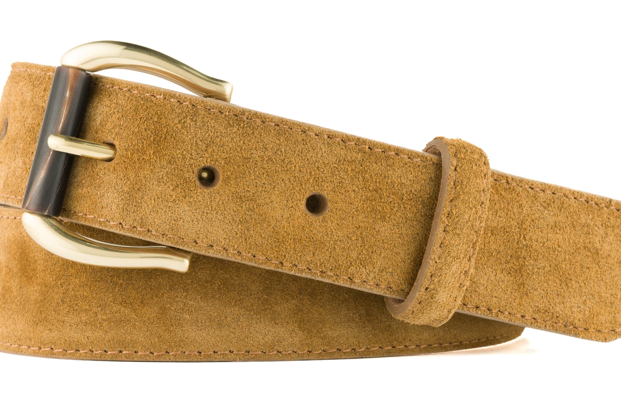 Suede Calf Belt with Horn Roller Buckle - New Snuff