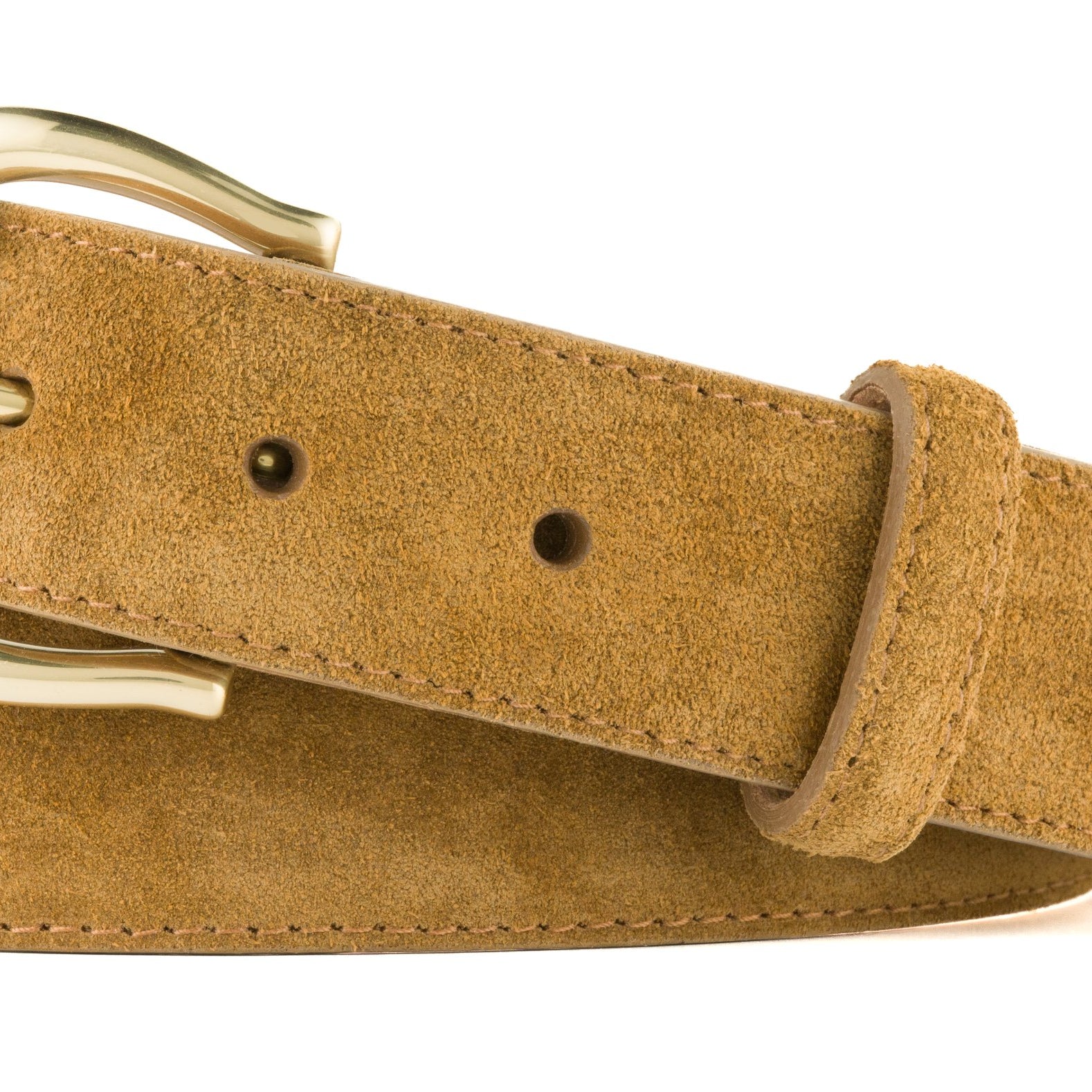 Suede Calf Belt with Horn Roller Buckle - New Snuff