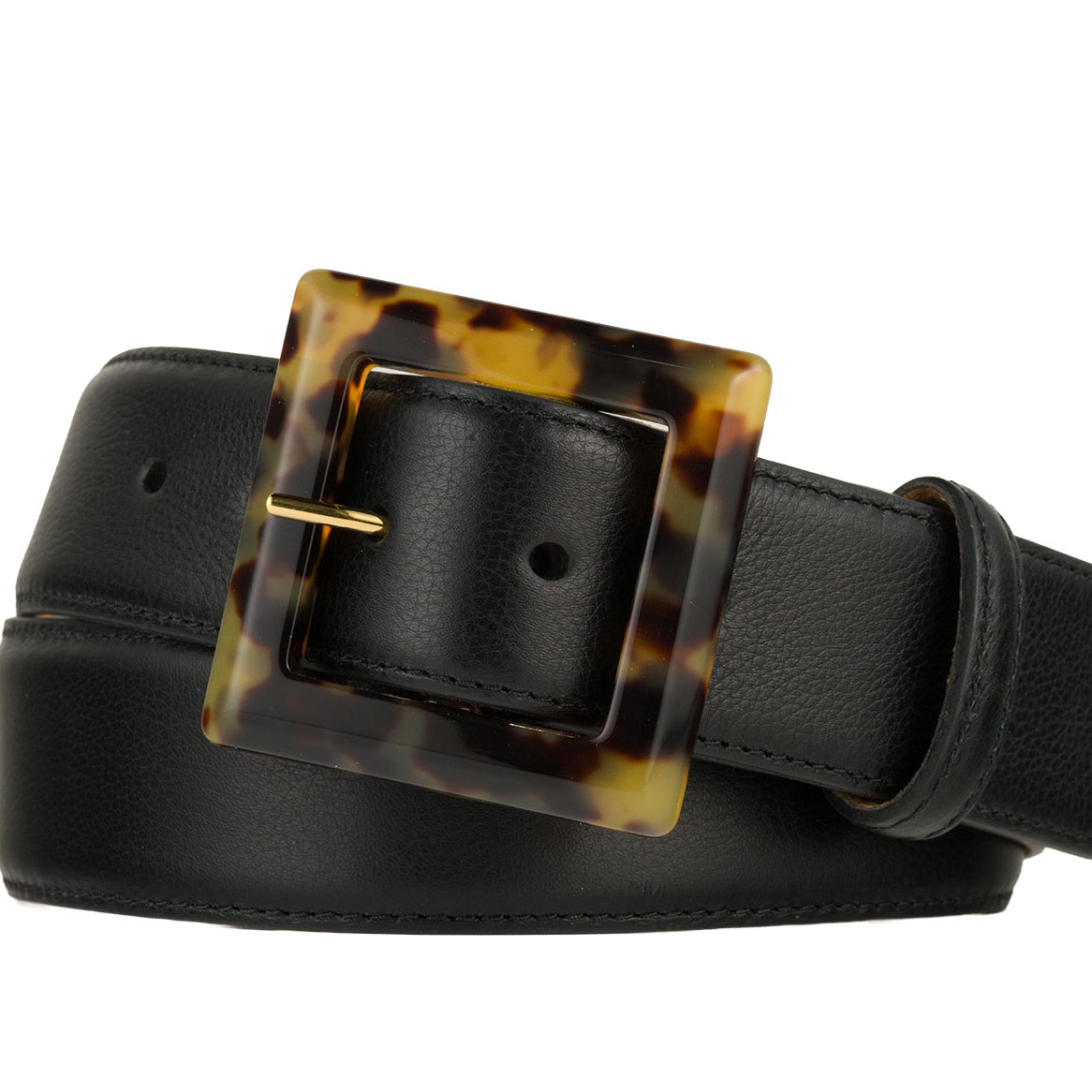 Semi-Matte Calf Belt with Square Tortoise Buckle