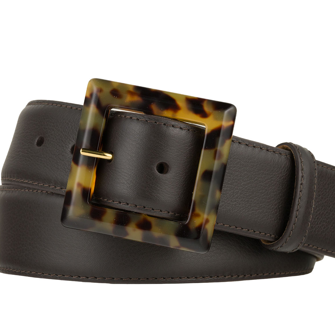 Semi-Matte Calf Belt with Square Tortoise Buckle