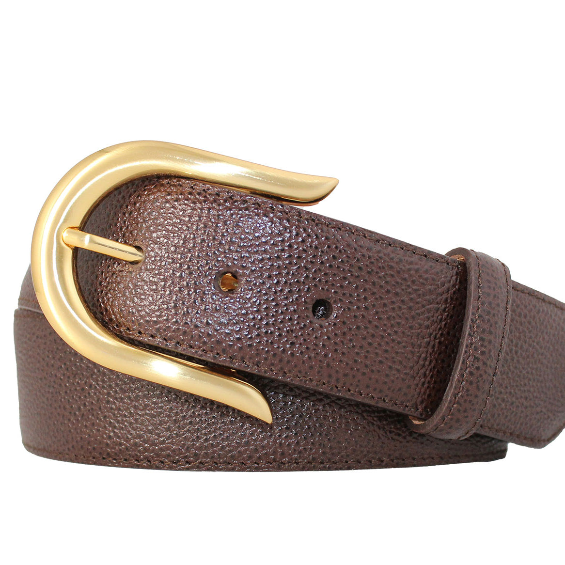 Pebbled Calf Belt with Brushed Gold Buckle