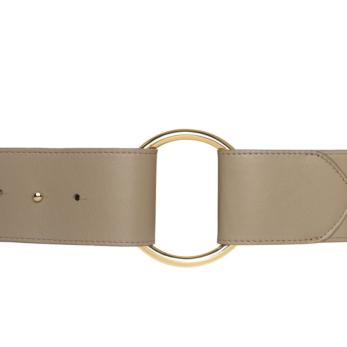 Pebbled Calf Belt with Gold O-Ring and Stud Closure
