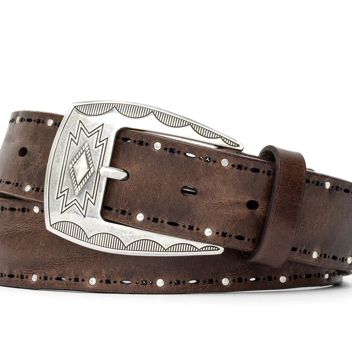 Italian Parallel Stud Belt with Antique Silver Buckle