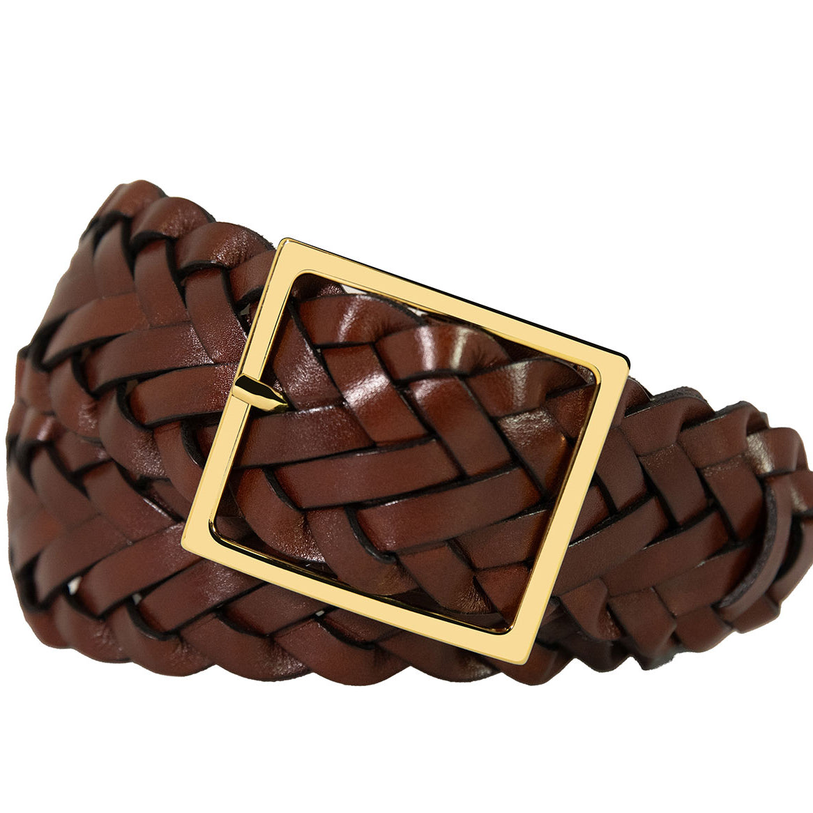 Classic Braided Calf Belt with Square Gold Buckle