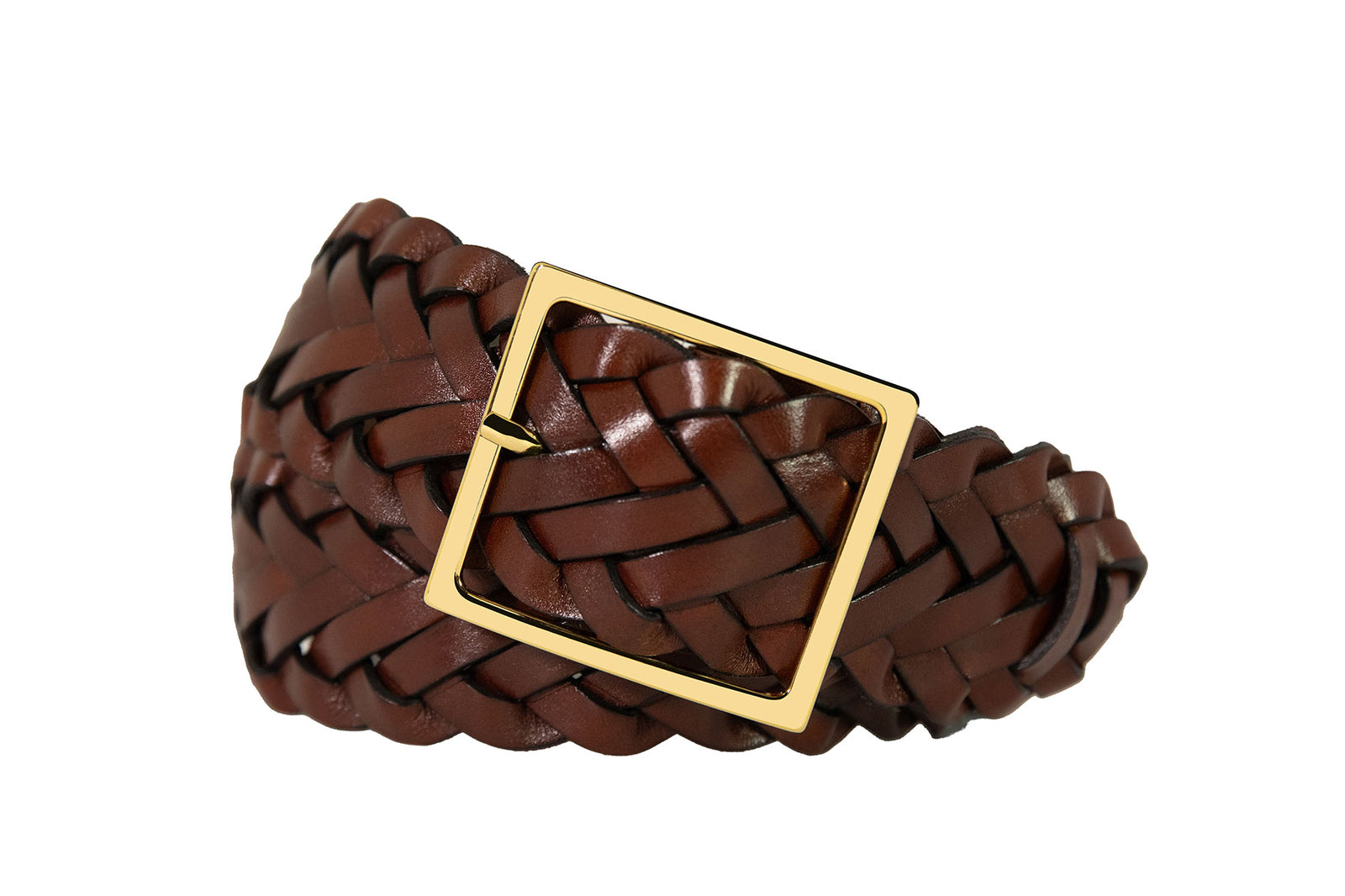 Classic Braided Calf Belt with Square Gold Buckle
