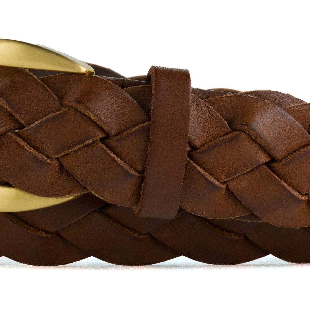 Braided Calf Belt with Brushed Gold Buckle - Cognac