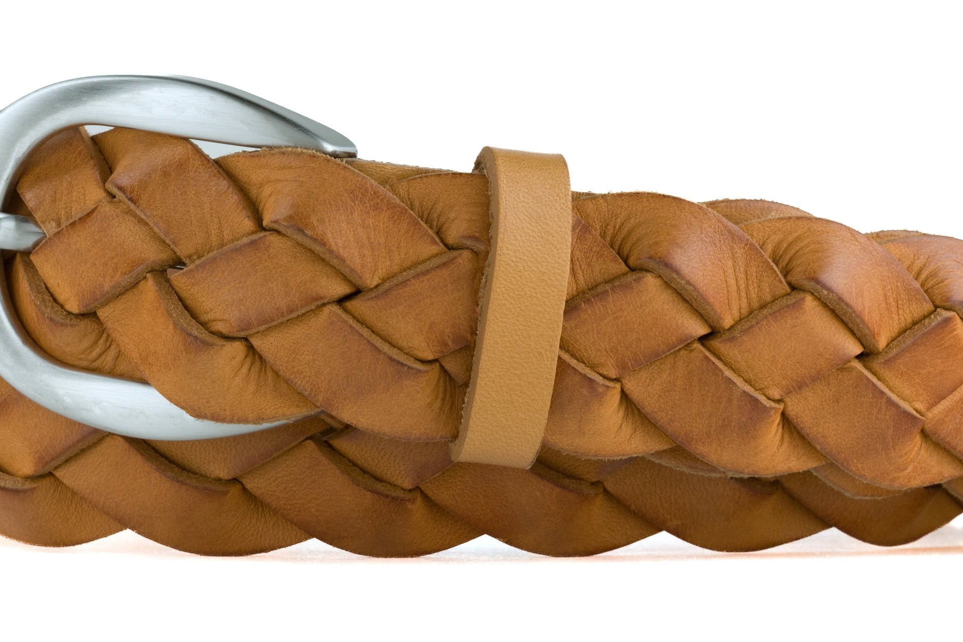 Braided Calf Belt with Brushed Gold Buckle - Natural