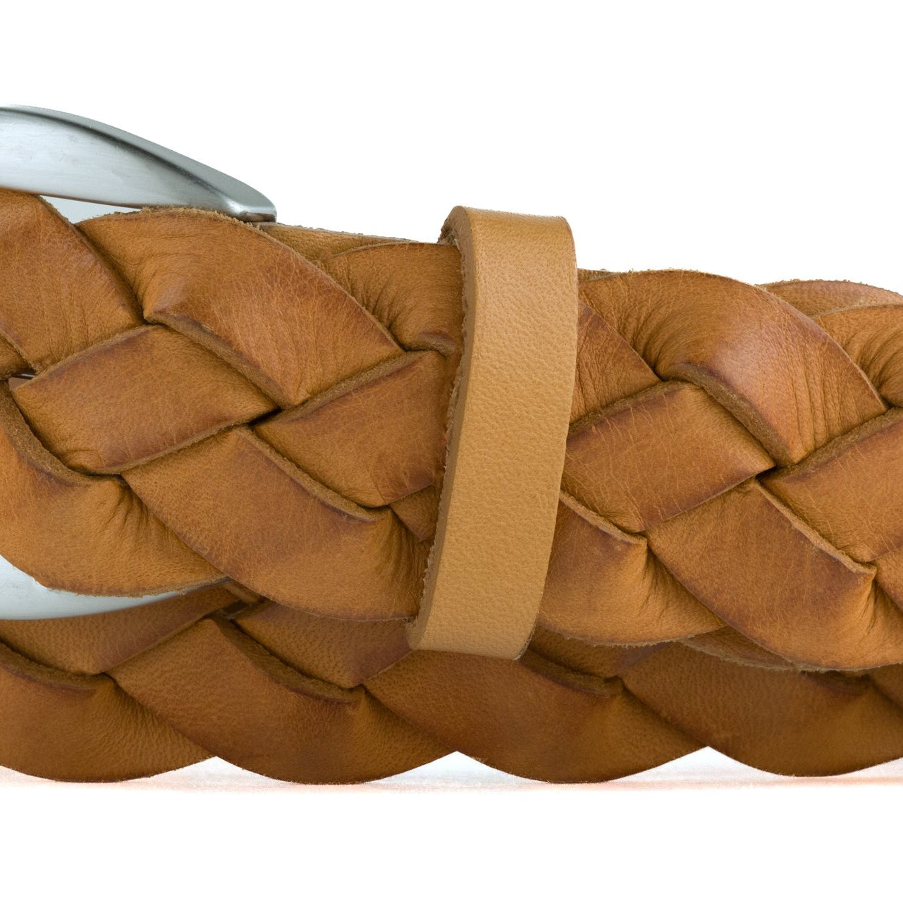 Braided Calf Belt with Brushed Gold Buckle - Natural