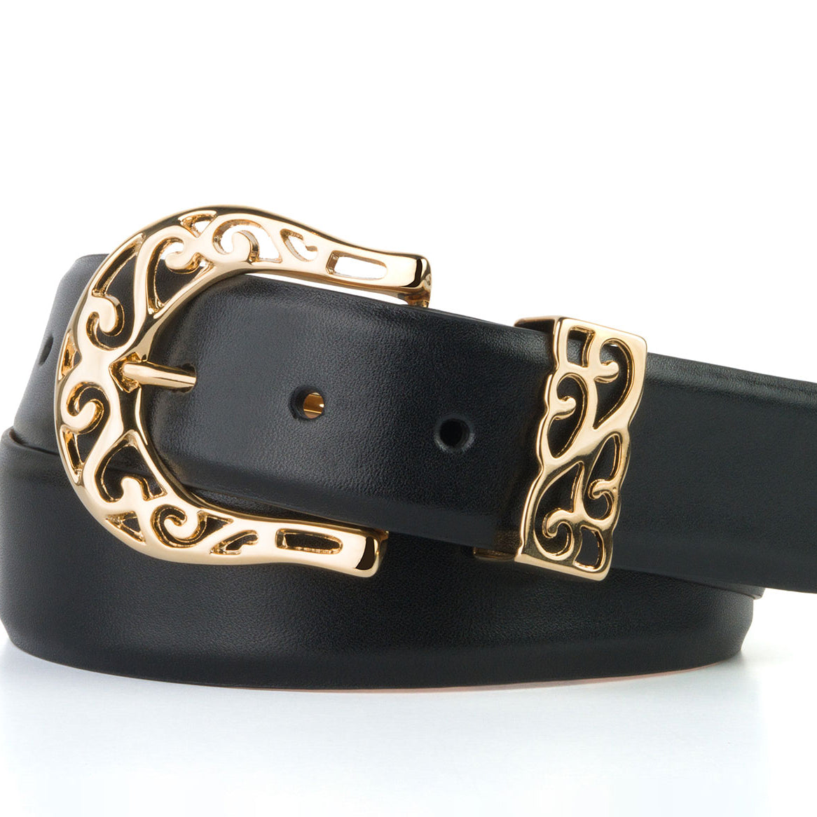 Glazed Calf Belt with Gold Filligree Buckle and Keeper