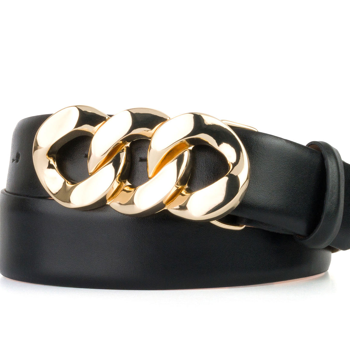 Glazed Calf Belt with 3 Links Gold Chain Buckle