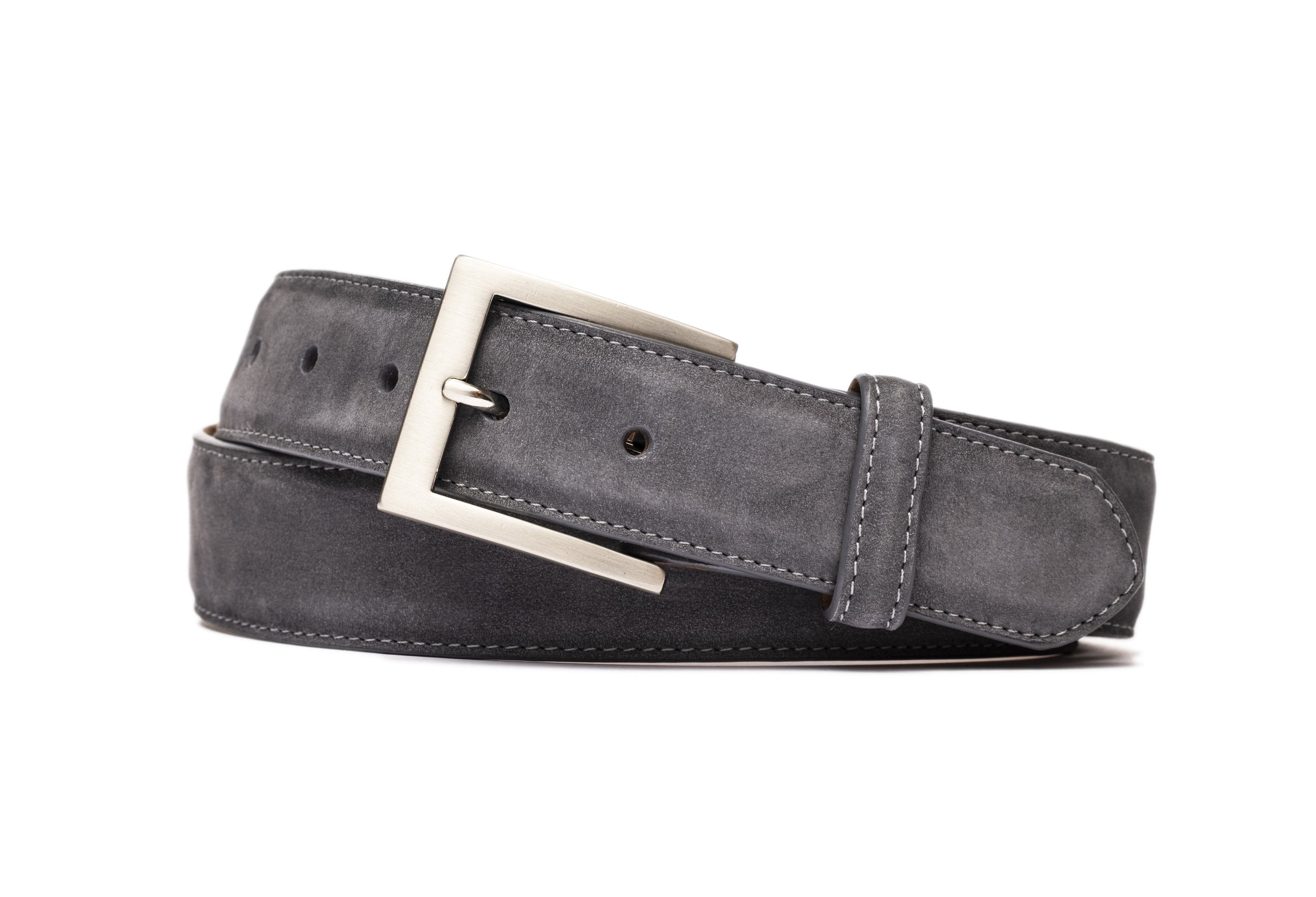 Nubuck Belt with Brushed Nickel Buckle - Silver