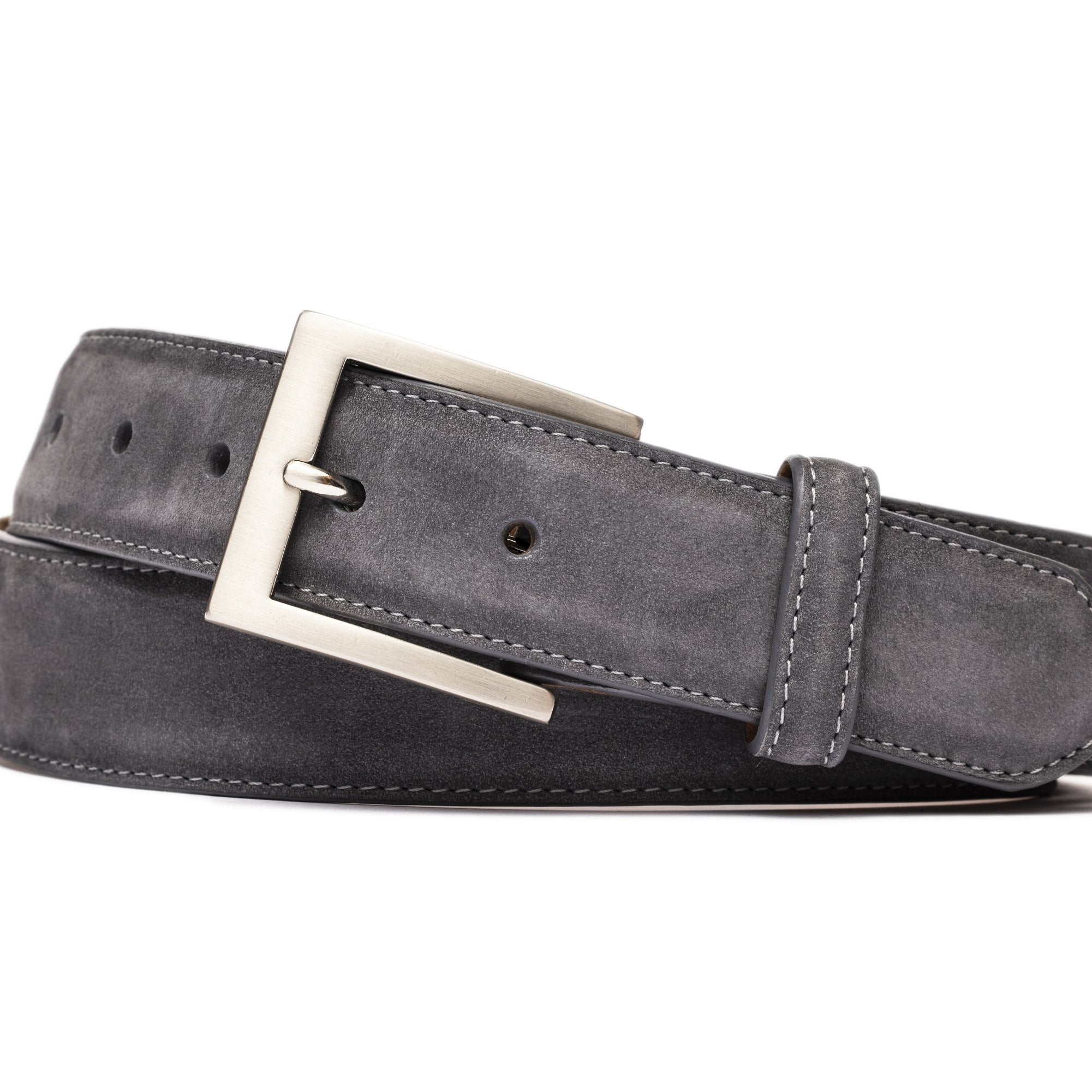 Nubuck Belt with Brushed Nickel Buckle - Silver