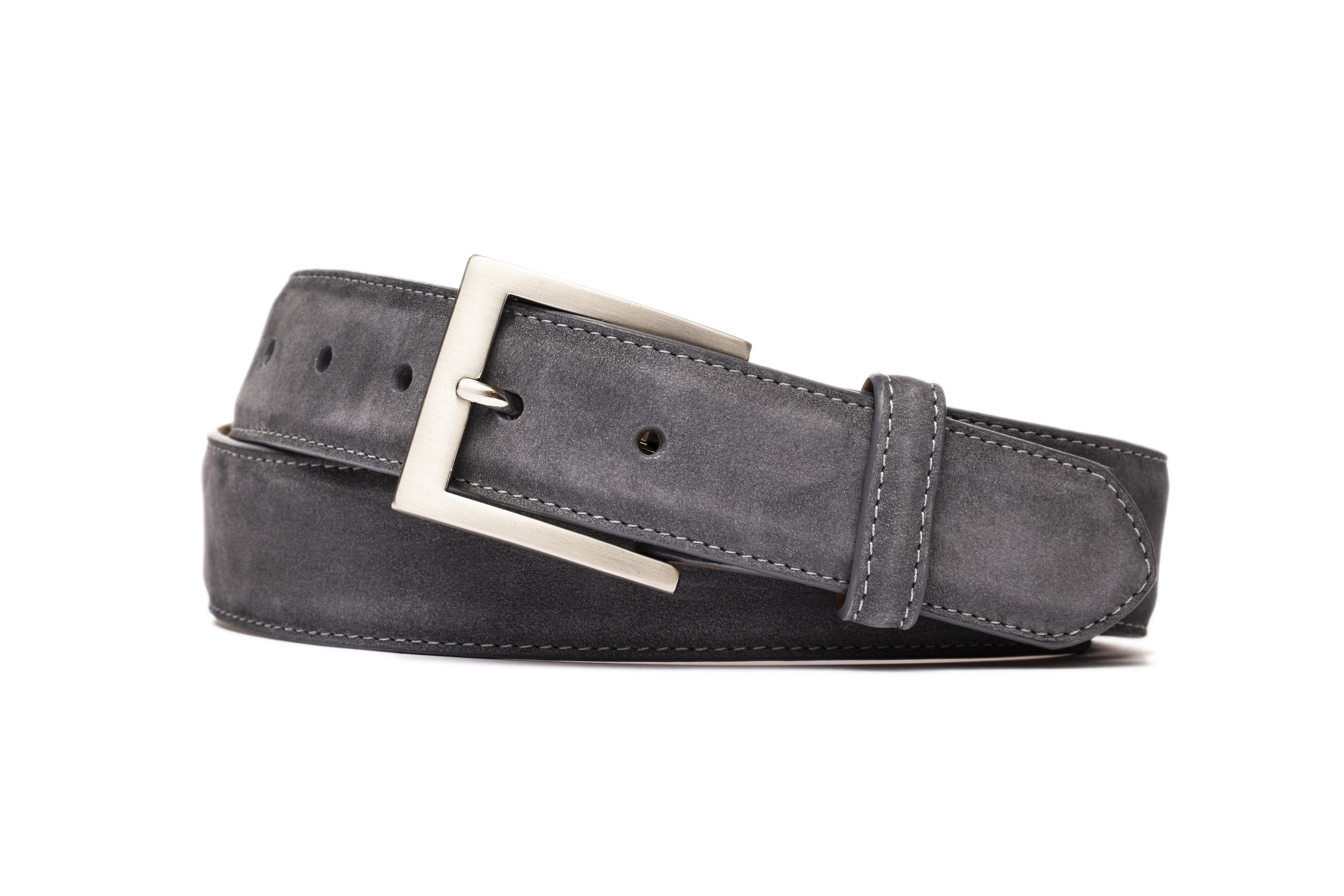 Nubuck Belt with Brushed Nickel Buckle - Silver