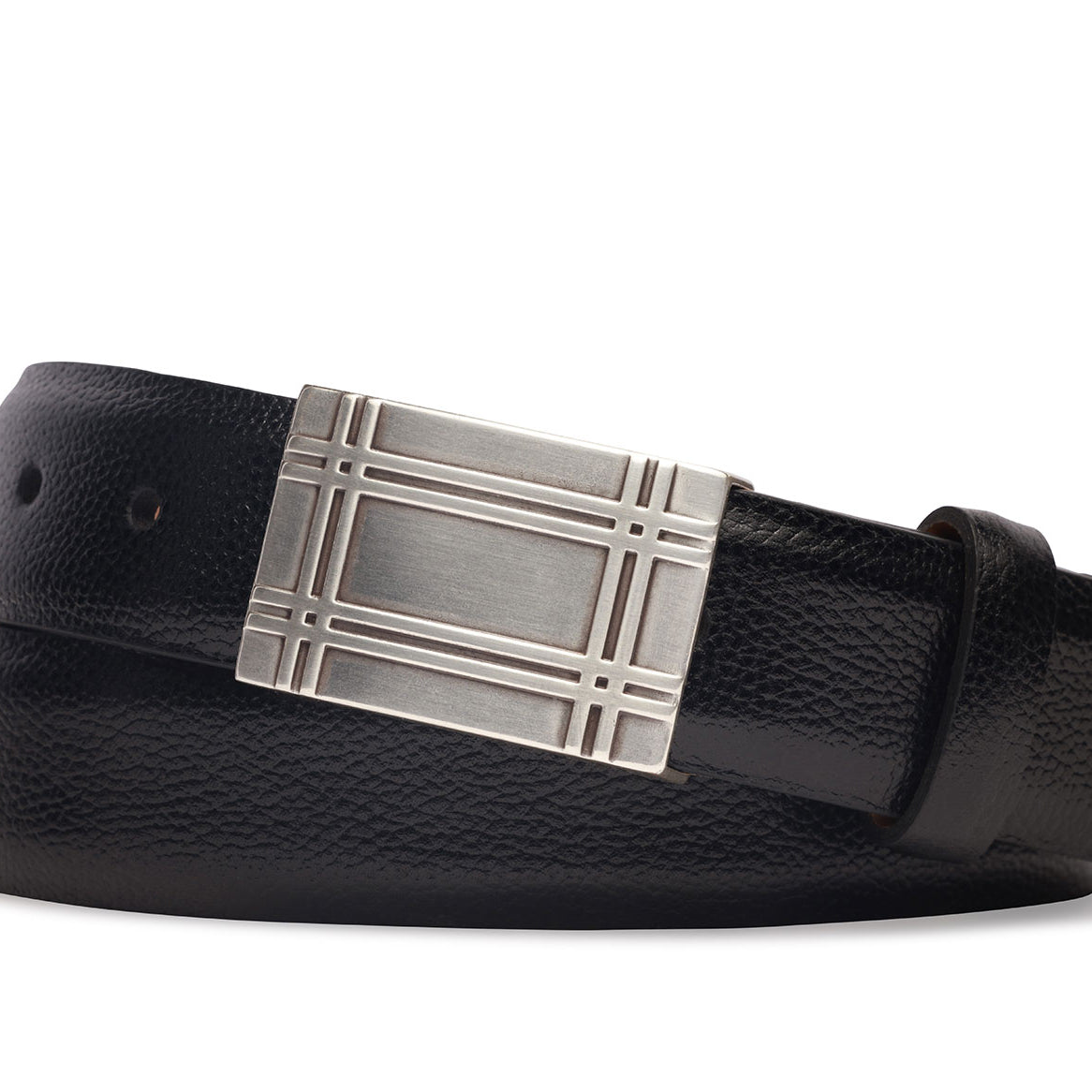 Pebbled Calf Belt with Antique Silver Plaque Buckle