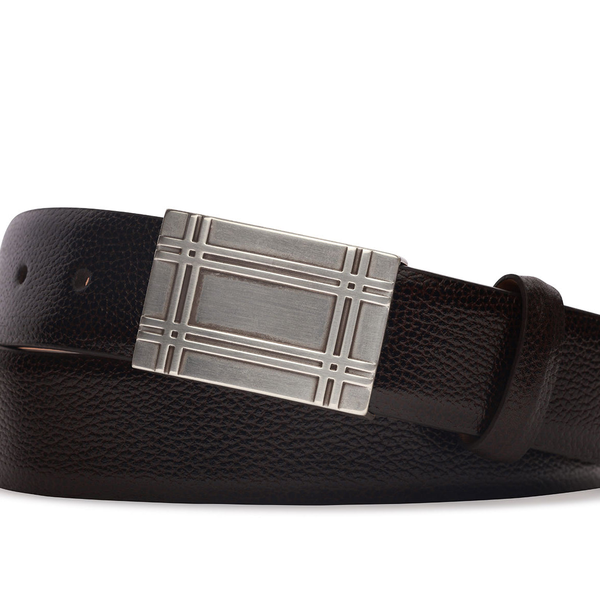 Pebbled Calf Belt with Antique Silver Plaque Buckle