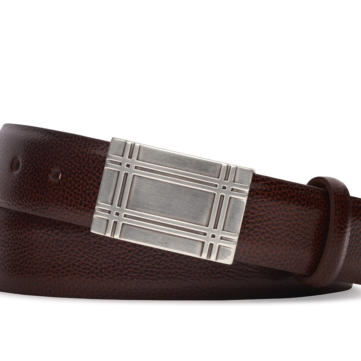 Pebbled Calf Belt with Antique Silver Plaque Buckle