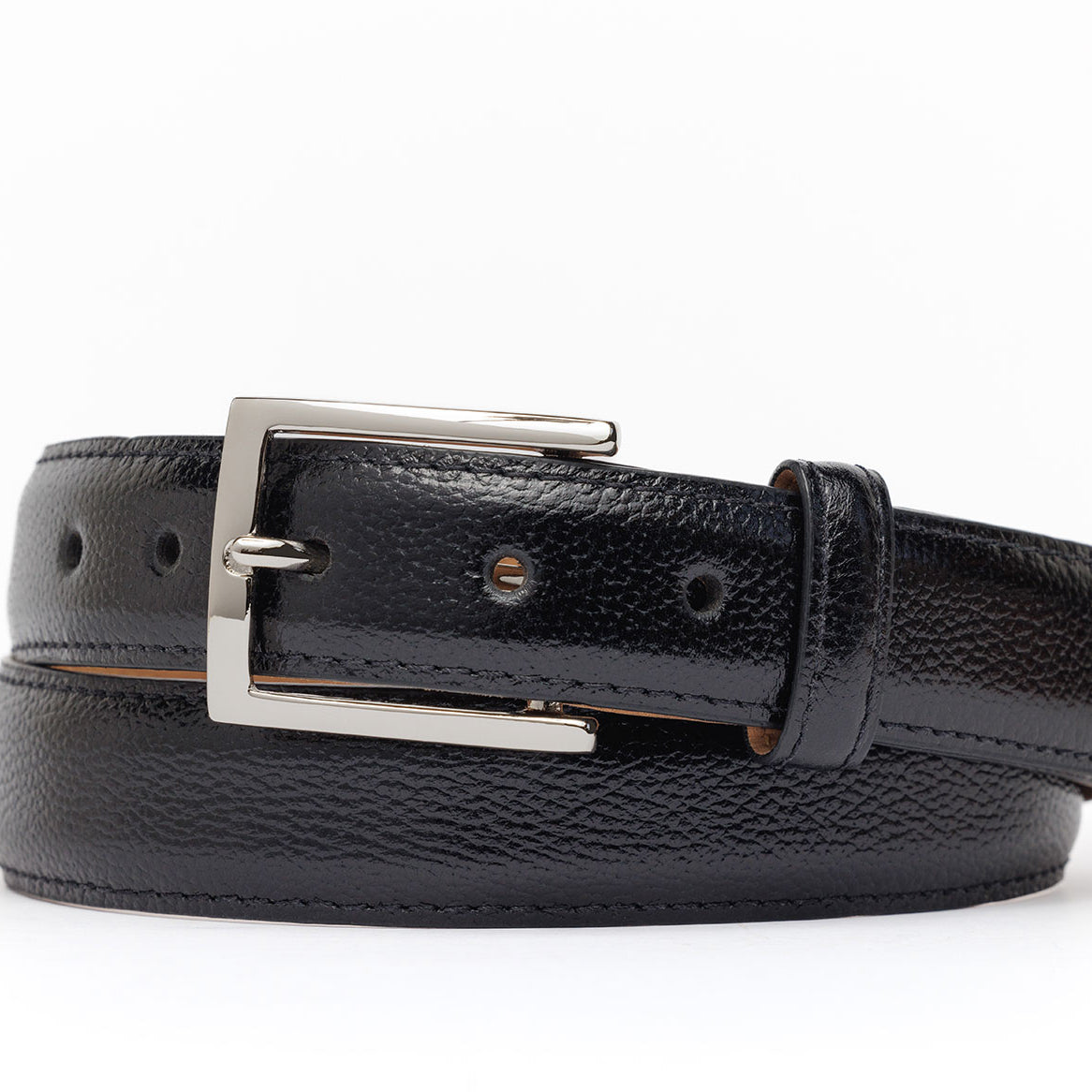 Pebbled Calf Belt with Nickel Buckle