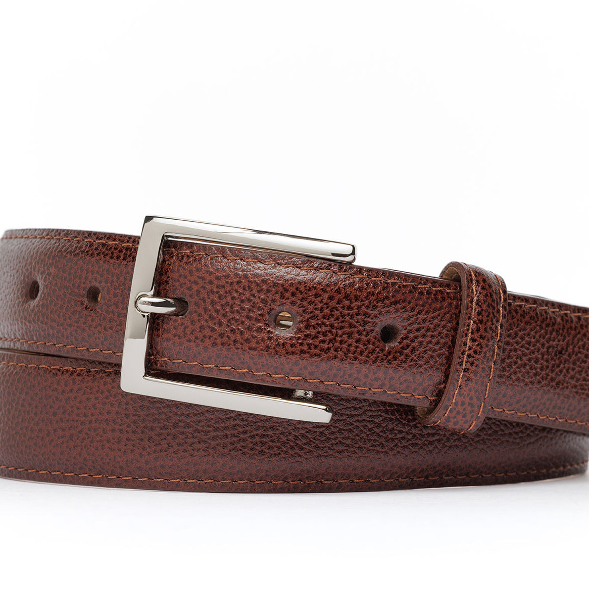 Pebbled Calf Belt with Nickel Buckle