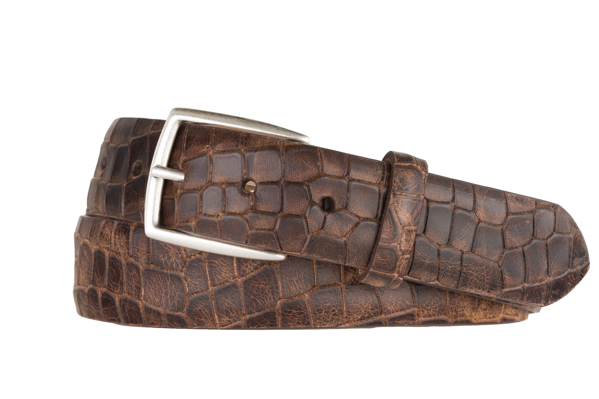 Authentic Dragon Belt with Antique Silver Buckle - Brown