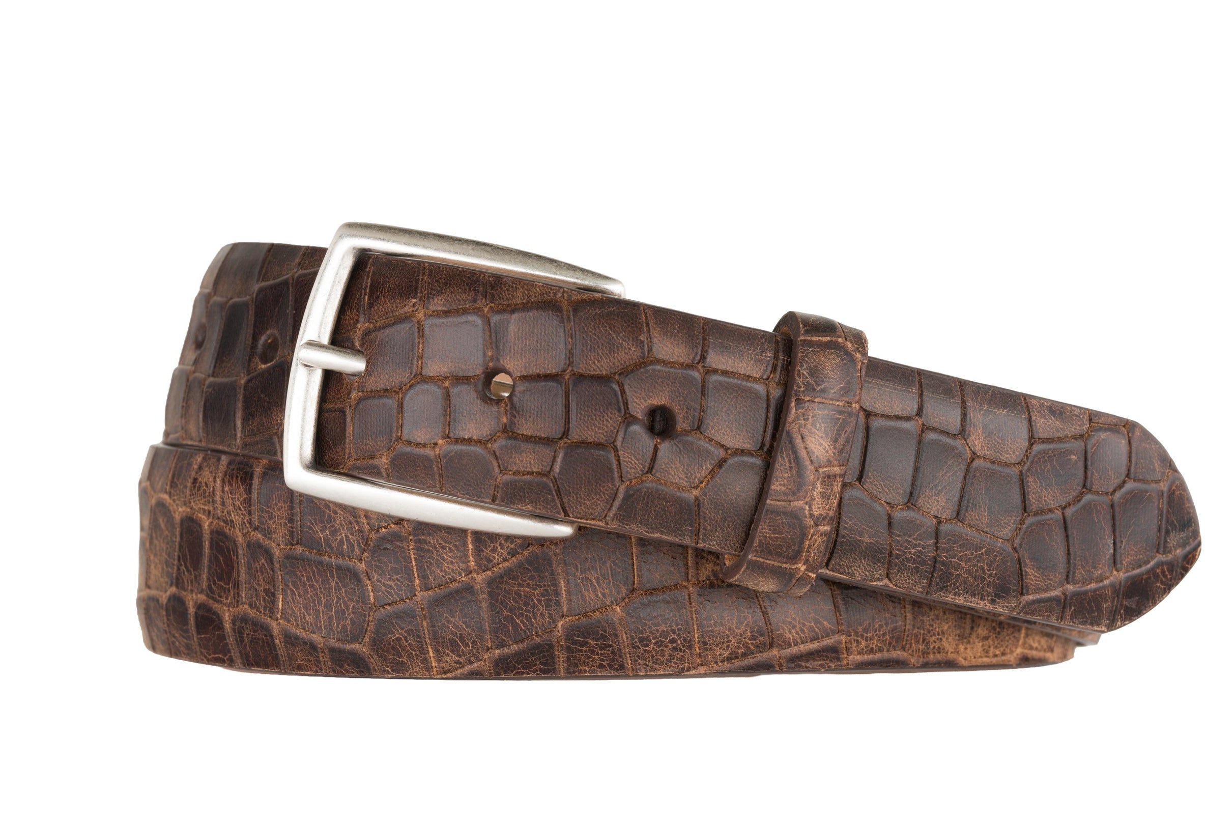 Authentic Dragon Belt with Antique Silver Buckle - Brown