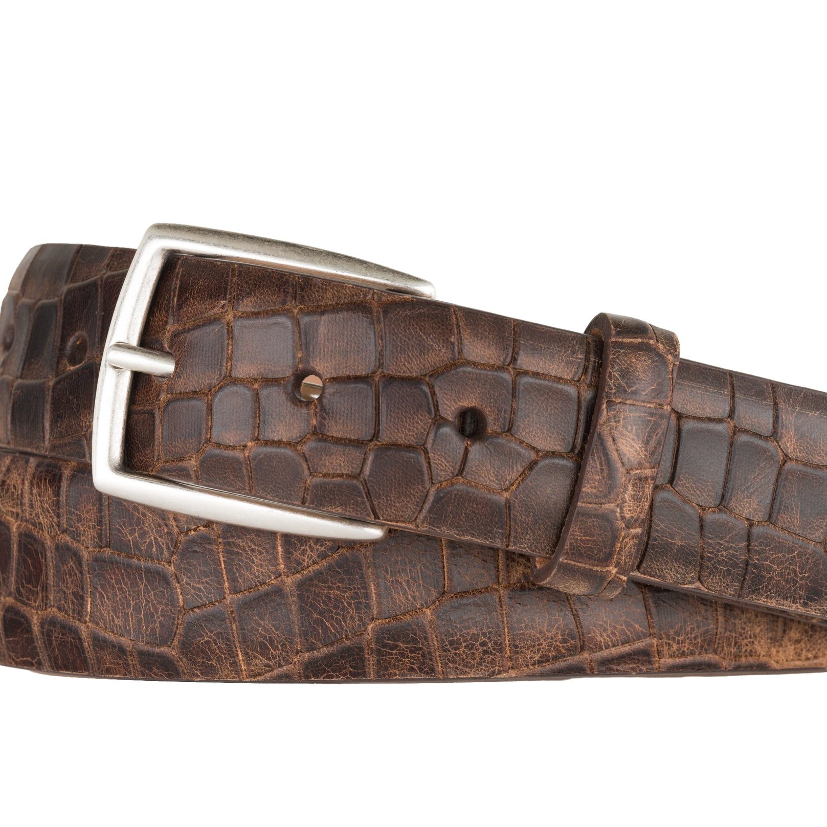 Authentic Dragon Belt with Antique Silver Buckle - Brown
