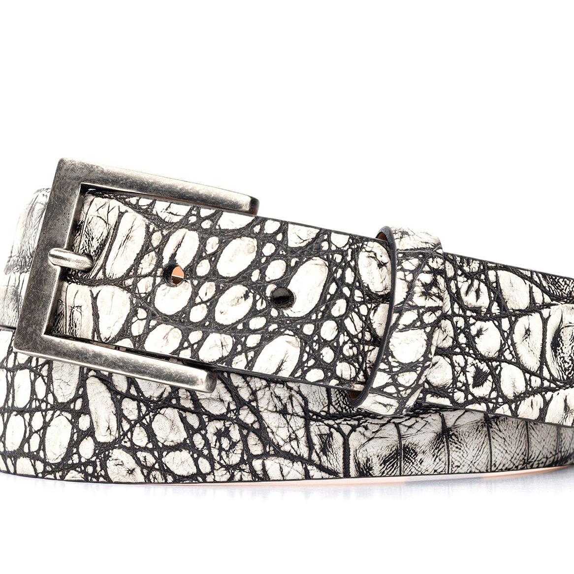Bony Croc Calf Belt with Antique Silver Buckle