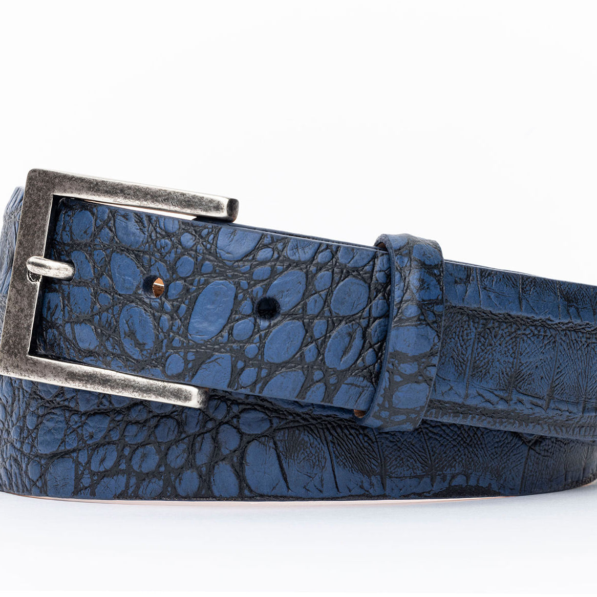 Bony Croc Calf Belt with Antique Silver Buckle