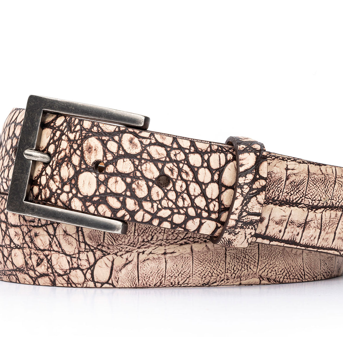 Bony Croc Calf Belt with Antique Silver Buckle