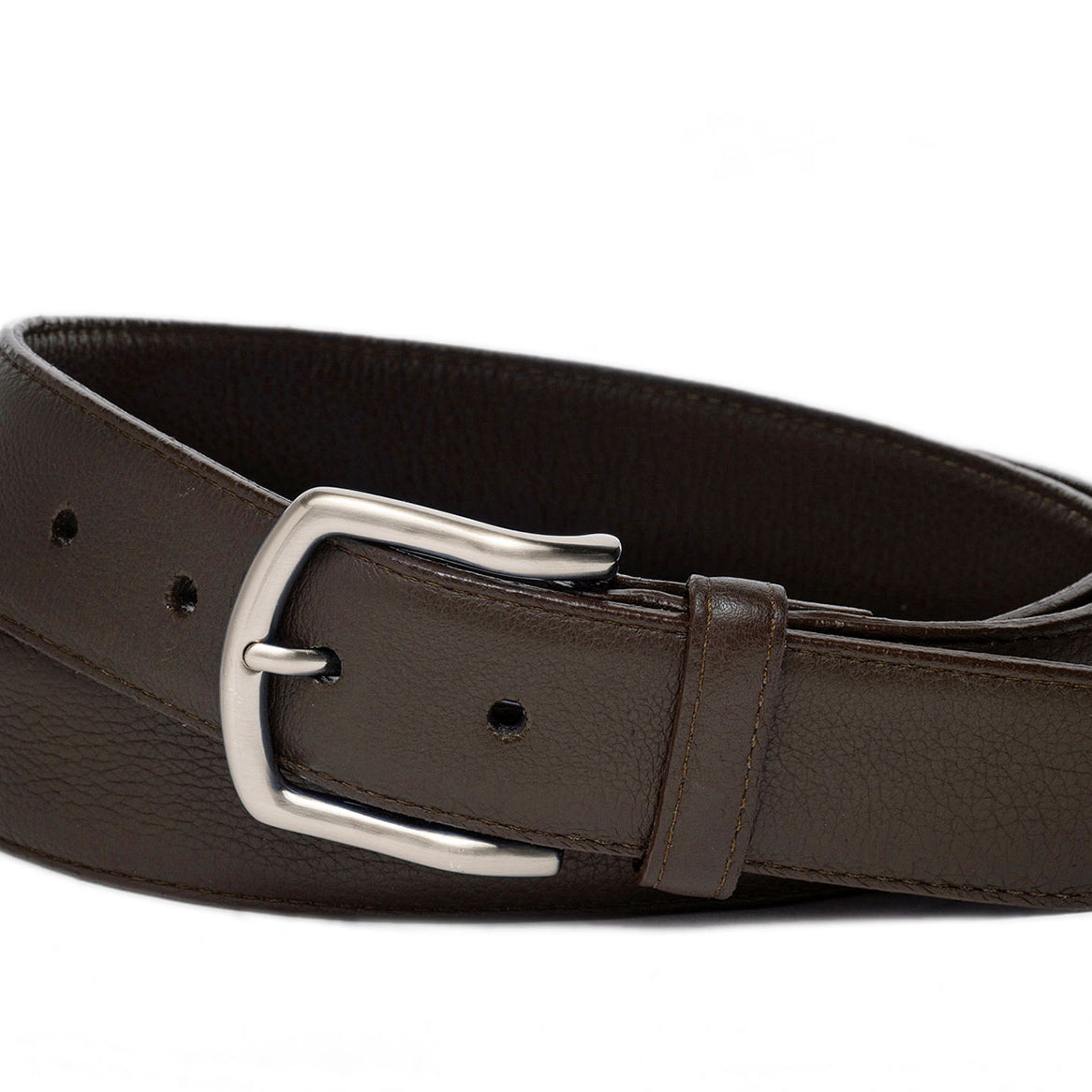 High Pebbled Calf Soft Construction Belt with Brushed Nickel Buckle