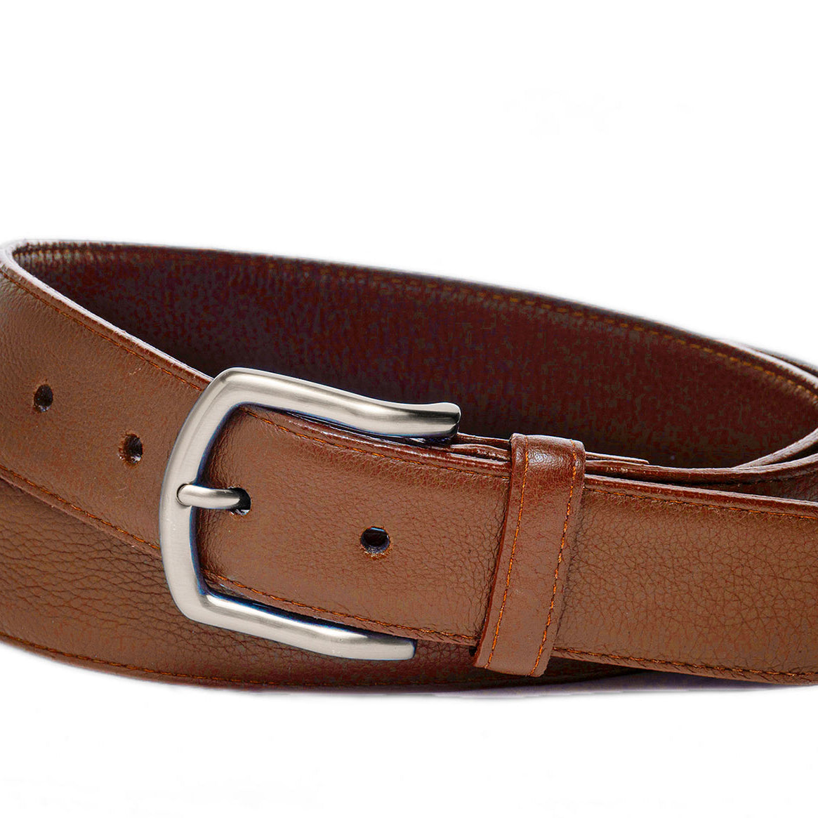 High Pebbled Calf Soft Construction Belt with Brushed Nickel Buckle