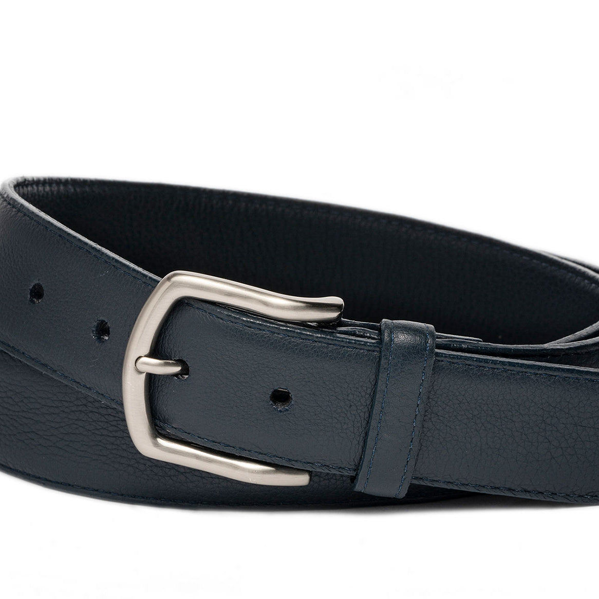 High Pebbled Calf Soft Construction Belt with Brushed Nickel Buckle