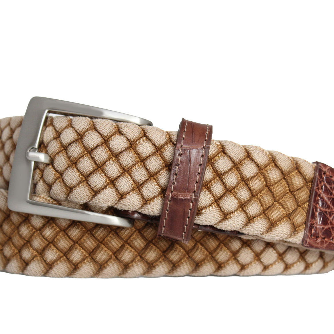 Cloth Weave Belt with Croc Tabs and Brushed Nickel Buckle