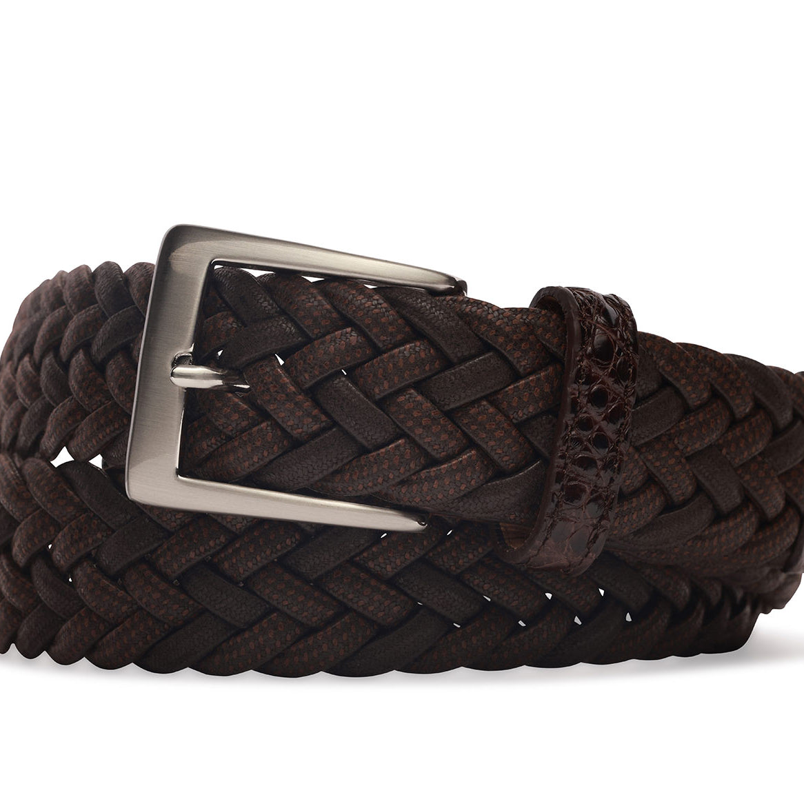 Cloth Weave Belt with Croc Tabs and Brushed Nickel Buckle
