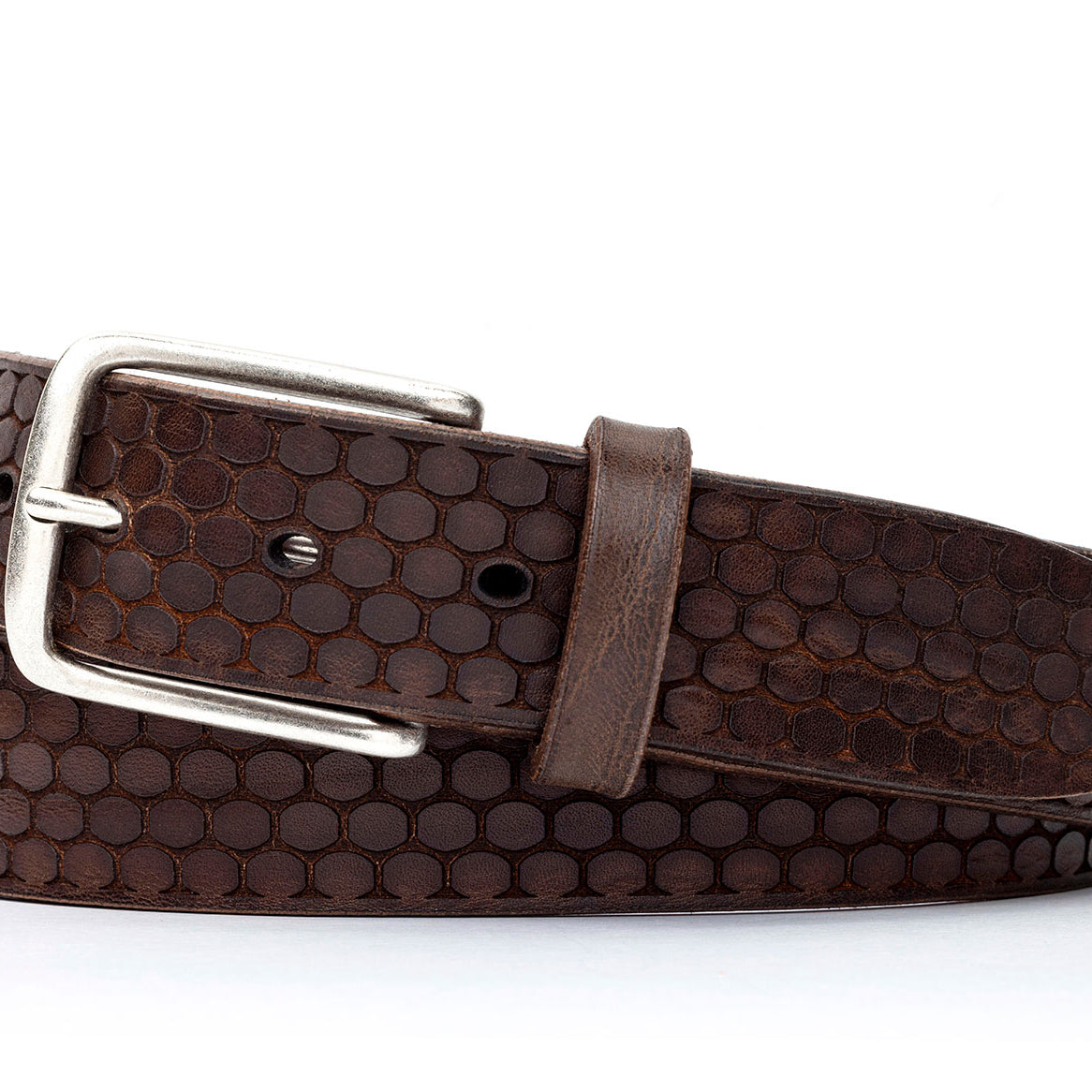 Italian Beehive Calf Belt with Antique Silver Buckle